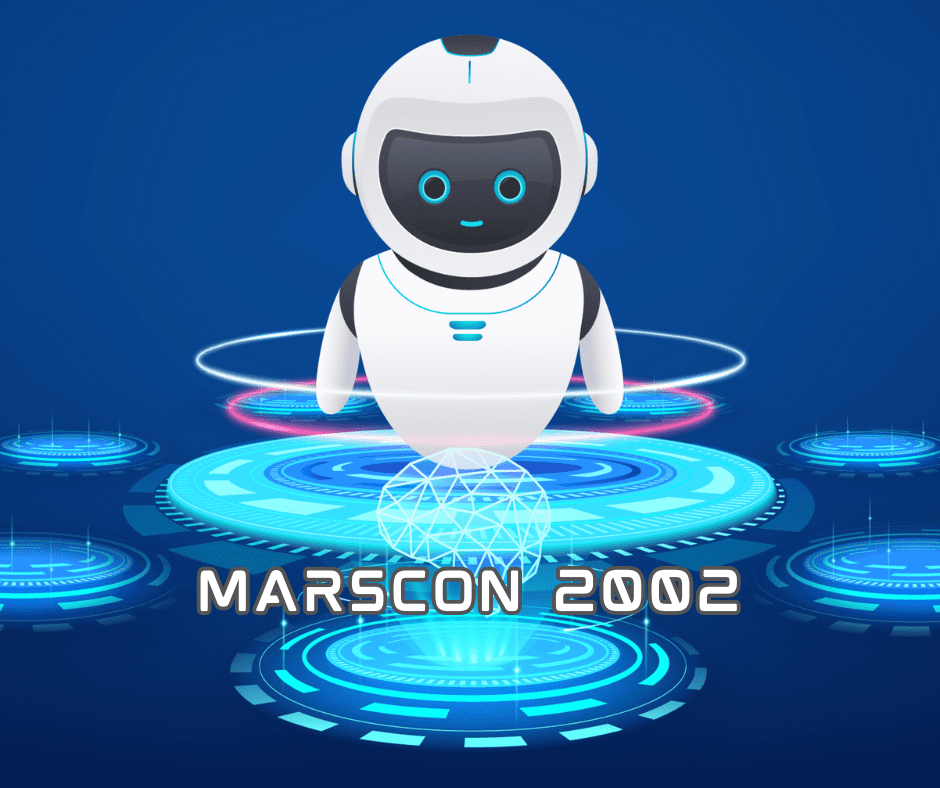 Archive graphic of a white robot hovering over a holographic interface.