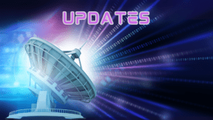 Updates hero banner, picture of a large satellite dish with binary code emitting from it.