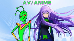 AV Anime page banner. Picture of a purple haired anime girl standing next to Snarky